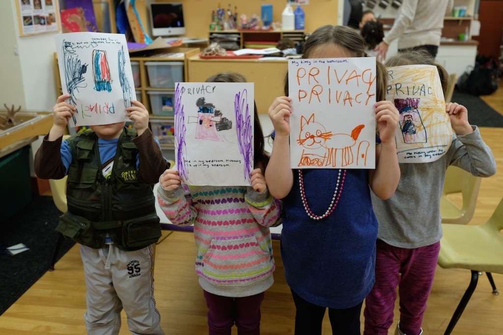 kindergarten students drawing images of privacy at CMU Children's School